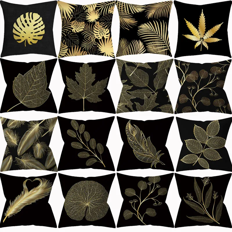 Тропические растения черные и желтые наволочки Декоративные диванные подушки