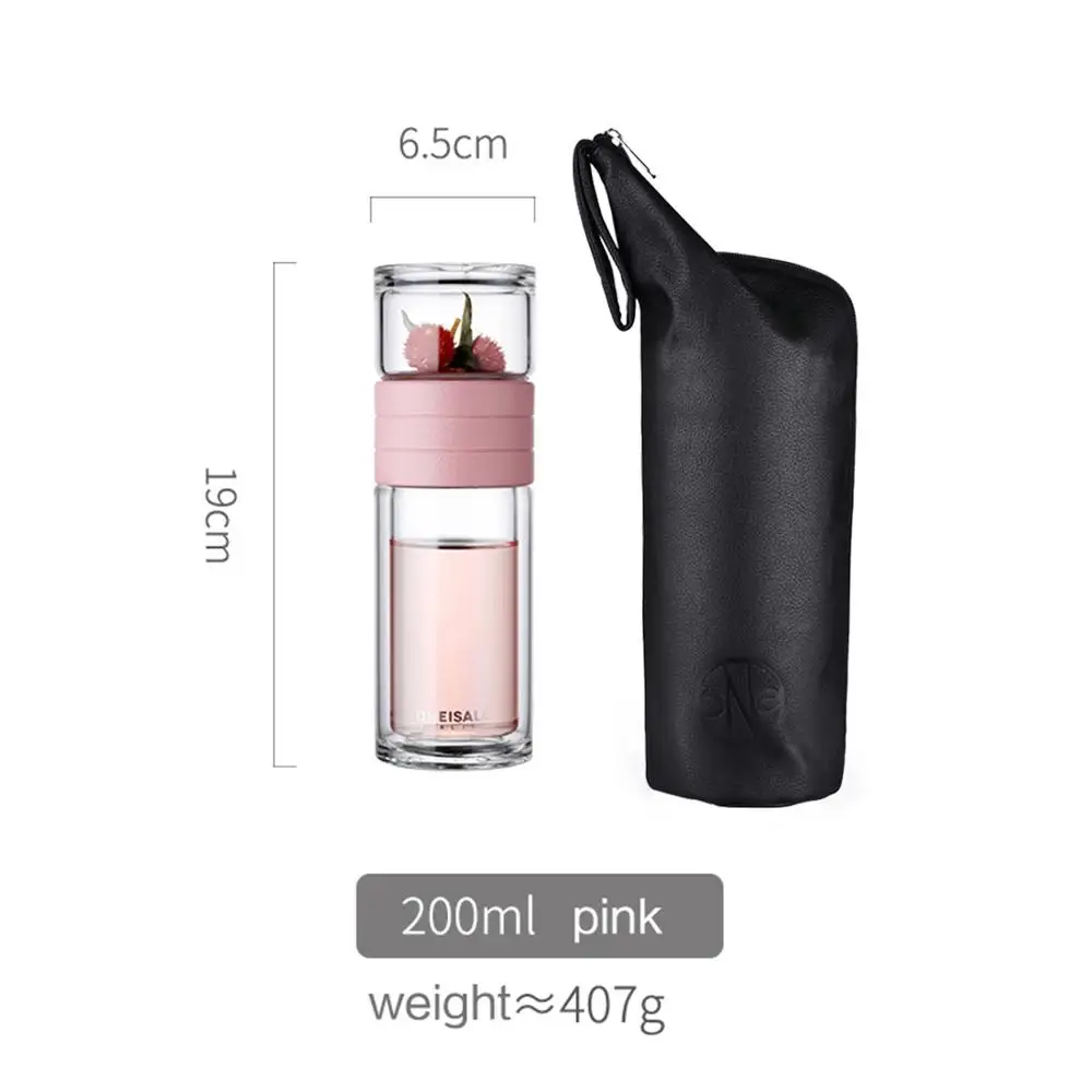 pink - 200ml Oneisall чайная бутылка для воды, посуда для путешествий, портативная, с двойными стенками, стеклянный, чайный инфузионный стакан, фильтры из нержавеющей стали, фильтр для чая - Цвет: pink - 200ml