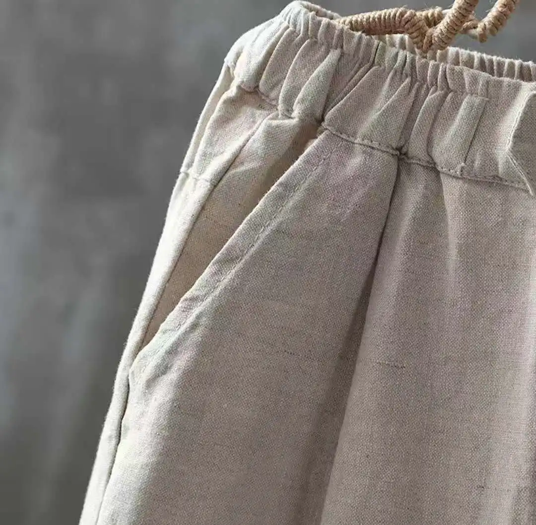 

High Quality Womens Spring Summer Pants Cotton Linen Solid Harem Pants Women High Waist Lace Up Ankle-Length Trousers Bottoms