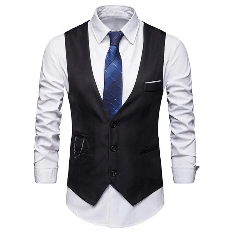 Black CYSINCOS модный костюм жилет мужской формальный жилет Colete Masculino жилет в елочку для фитнеса куртка без рукавов Свадебный Мужской жилет - Цвет: Black