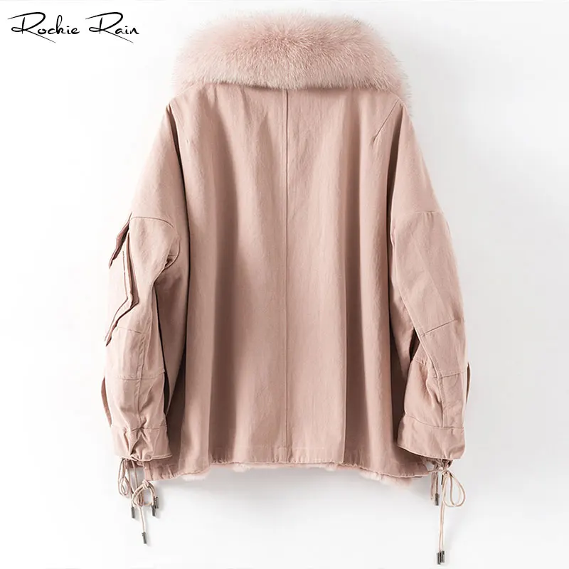 2019 Новая женская Настоящая меховая парка пальто со съемным кроличьим мехом