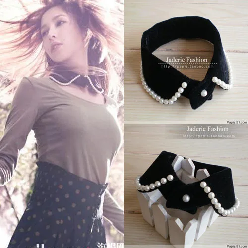 School Wind Pearl Band Velvet Dickie Small Circle Lining Fake Collar Detachable New Free Shipping Necklace Shirt Women |