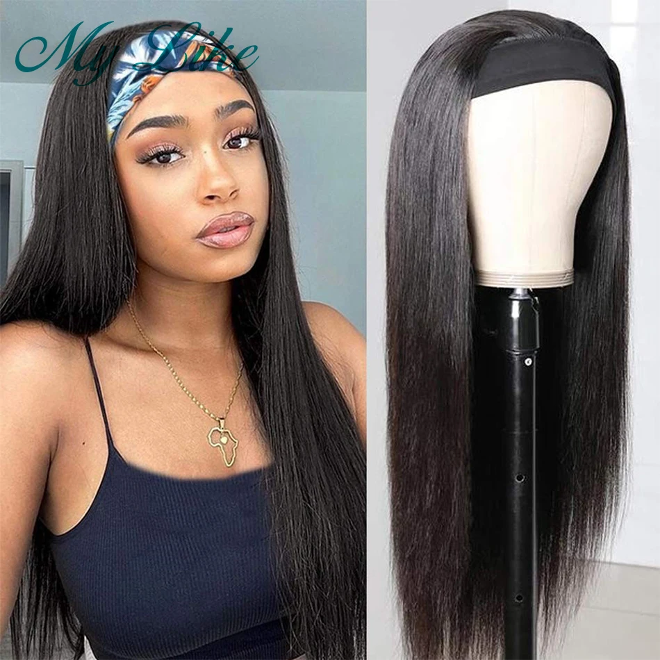 

Bone Straight Headband Wig Human Hair Wigs for Black Women Pre-Attached Scarf Machine Wigs Glueless Cheap Malaysian Remy Wigs