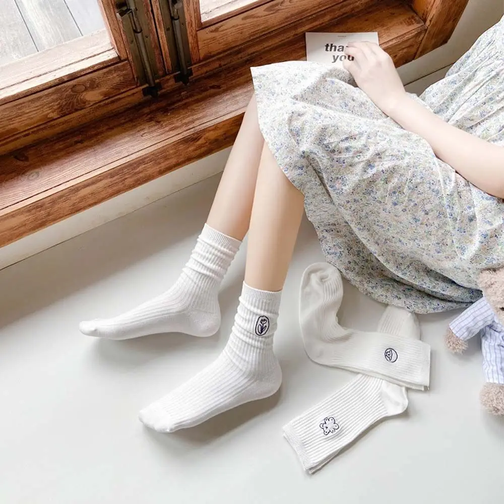 

Cute Cartoon Embroidery Socks Spring and Summer INS Tide Korea JK Cotton Lolita Socks Striped Female Girls Japanese Pile Hosiery