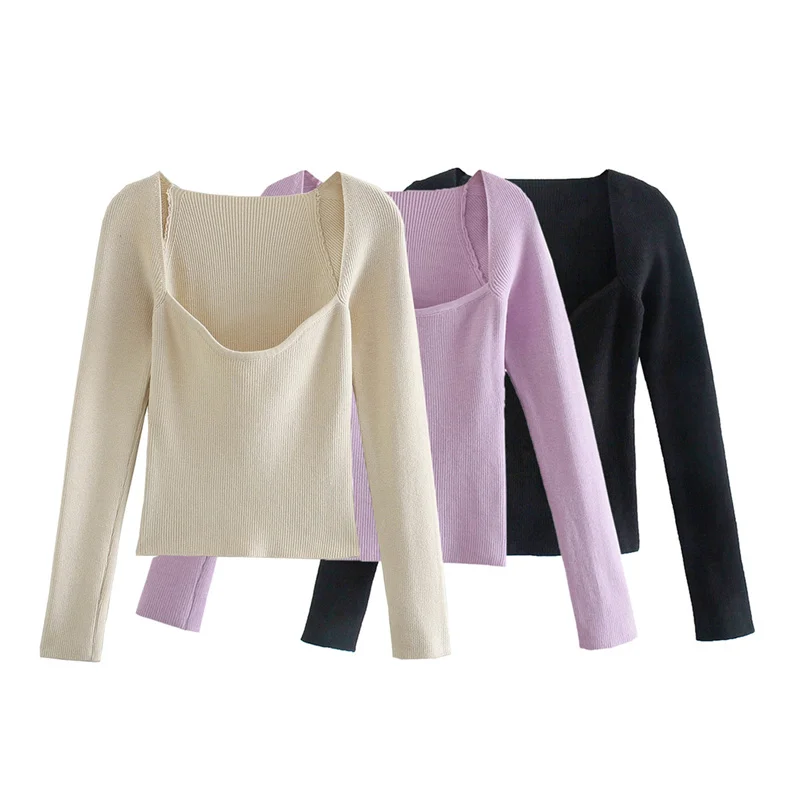 

Spring Fashion Ladies Slim Streetwear Pullover Sexy Woman Solid Strapless Knitted Tops Ladies Chic Knit Ribbed Top
