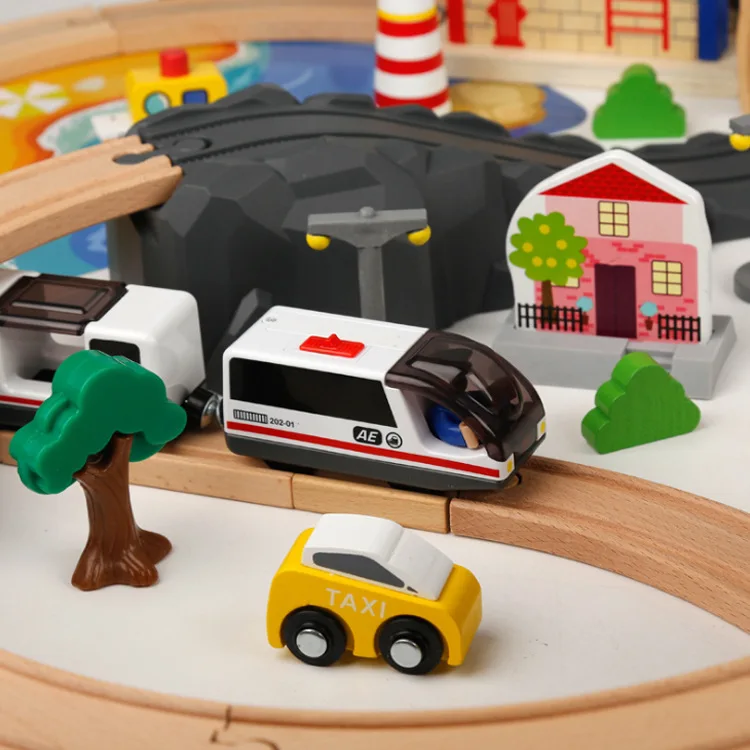 92 шт. деревянный маленький поезд автомобильные треки магнитный электрический