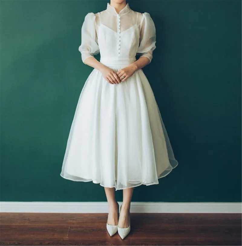 Очаровательное Короткое свадебное платье 2020 Пляжное Платье-трапеция с рукавом