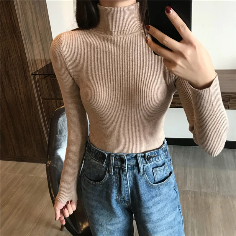 2020 Autumn Winter Turtleneck Women Sweater Long Sleeve Tops Slim Based Soft...