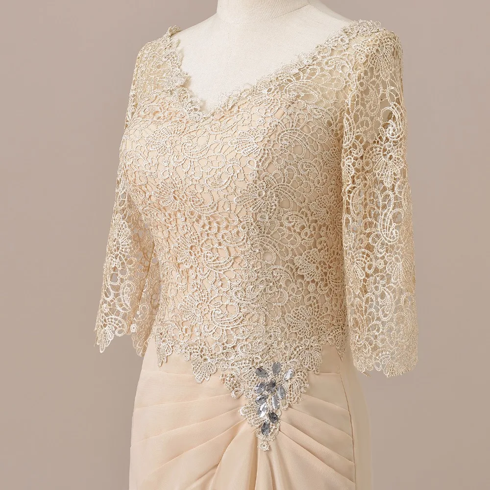 Элегантное платье с рукавами три четверти кружевное для матери невесты длинное