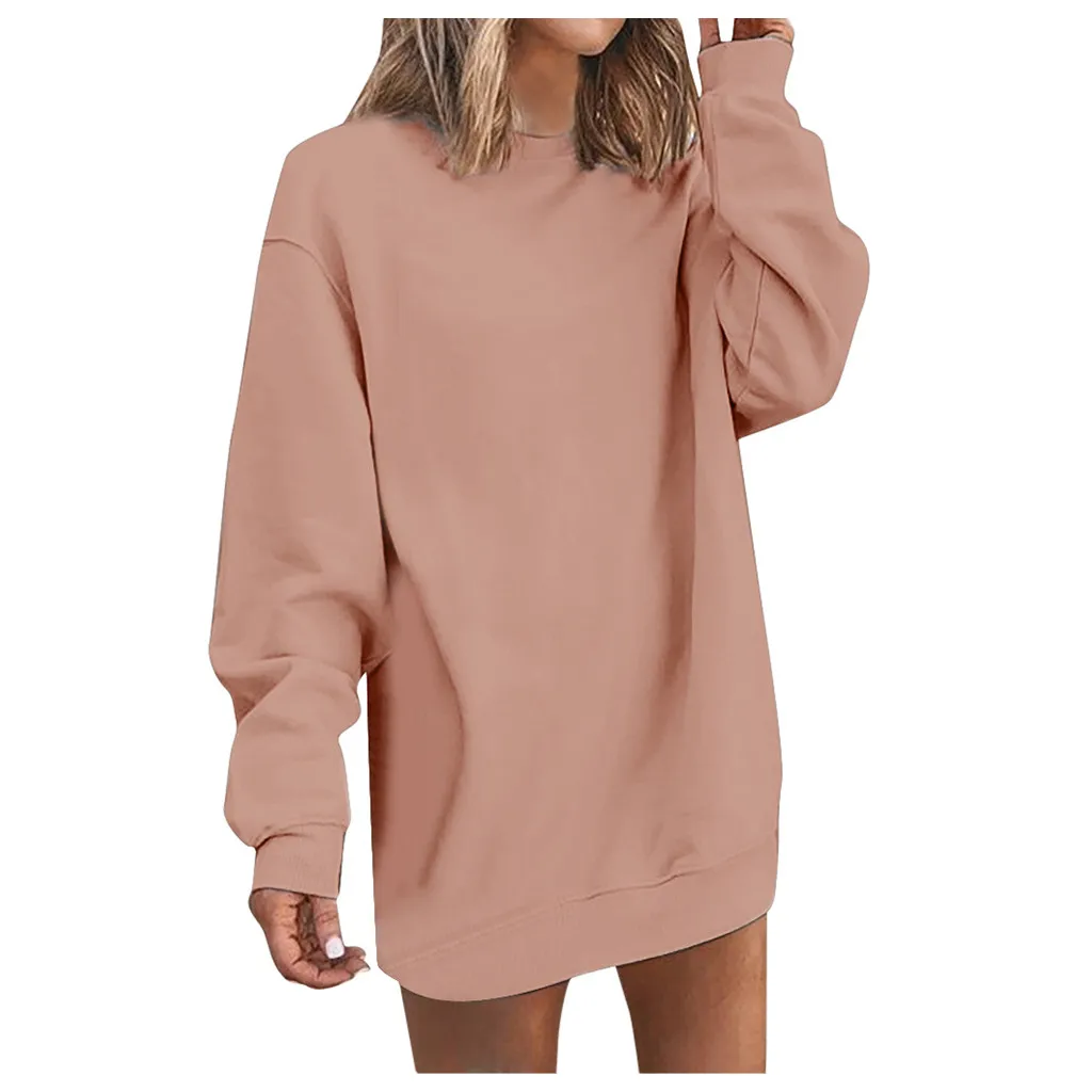 2019 зимний женский пуловер одноцветное платье модное средней длины с длинным