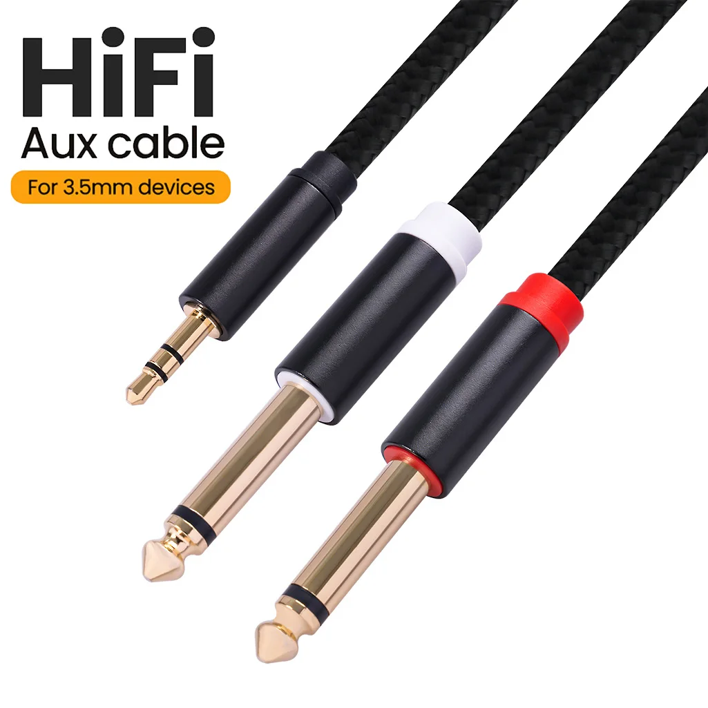 

Jack 3.5mm Audio Cable 3.5mm to Double 6.35mm Aux Cable 2 mono 6.5 Jack to 3.5 Male for Mixer Amplifier Speaker Splitter Cable