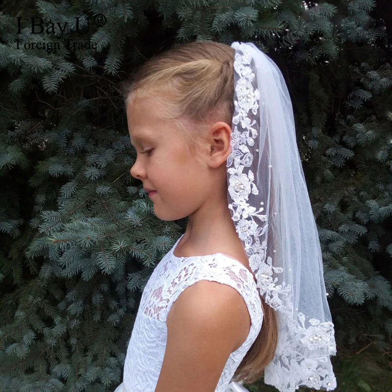 Light Ivory Holy First Communion Veil 2020 Mantilla Little Girls Lace Veils Flower Girl for Wedding Birthday Party | Свадьбы и