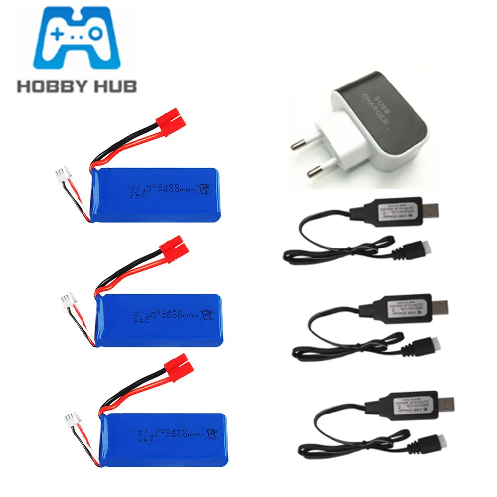 Литий-Полимерный Аккумулятор 7 4 В 2500 мАч и зарядное устройство 3USB для Syma X8C X8W X8G X8