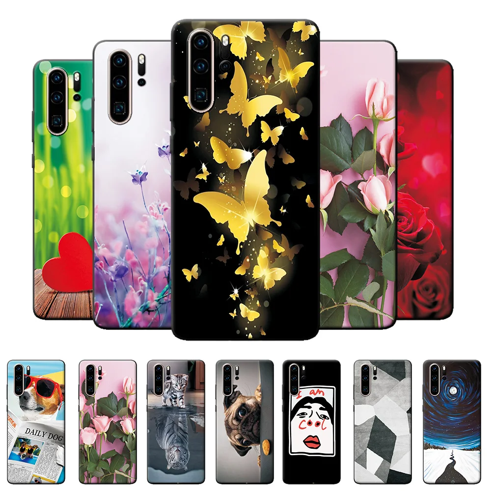 Чехол для Huawei P40 P30 Pro чехол Lite Черный силиконовый телефона с мультяшным пейзажем E