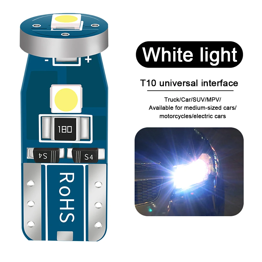 

10pcs T10 Super Bright Canbus Error Free Xenon White LED Wedge Light Bulbs 501 194 W5W 7020 3SMD License Plate Light Bulbs