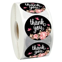 free shippin 500pc black thank you flower stickers seal label baking diy packing flower wrapping seal sticker scrapbooking decor