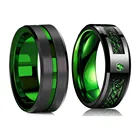 Классическое черное вольфрамовое зеленое кольцо-паз 8 мм для мужчин инкрустированное зеленое циркониевое кельтское кольцо из углеродного волокна с драконом для мужчин обручальное кольцо
