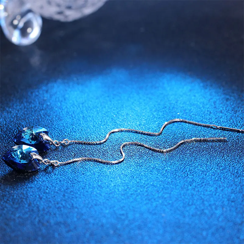 Женские серьги с австрийским голубым кристаллом в виде сердца из стерлингового