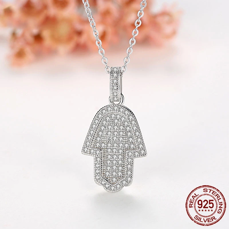 Подвеска Хамса из серебра 925 пробы с фианитами|Ожерелья| |