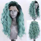Женские парики на сетке с эффектом омбре RONGDUOYI, волнистые синтетические парики на сетке спереди, TwoTone, зеленые парики для косплея, парики из натуральных волос Вечерние