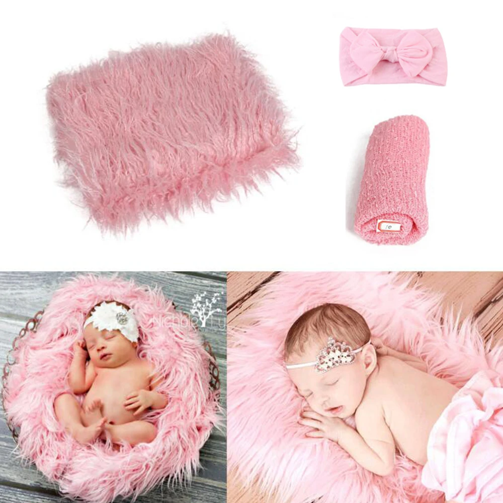 Accesorios de fotograf&iacute;a reci&eacute;n nacido, alfombrilla para fotograf&iacute;a de beb&eacute;, 3 uds., incluye alfombra, manta cinta para cabeza, recuerdo de beb&eacute; para sesi&oacute;n de fotos Ins-3