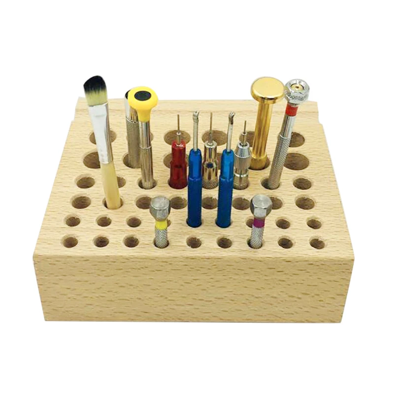 

46 Holes Wooden Screwdriver Tweezer Watch Repair Tools Display Holder Organizer