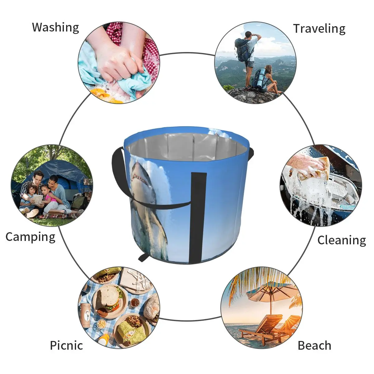

Foldable Water Bag Shark Jumps Out Of The Water Sports Camping Hiking Storge Water Bucket Picnic Water Ice Container Carrier