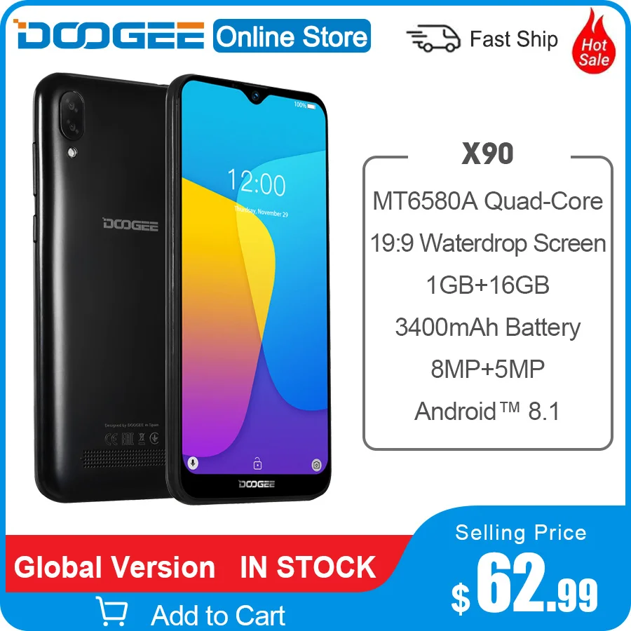 DOOGEE X90 смартфон 6 1 дюймов 19:9 в виде капли воды LTPS Экран 4 ядра 16 Гб Встроенная