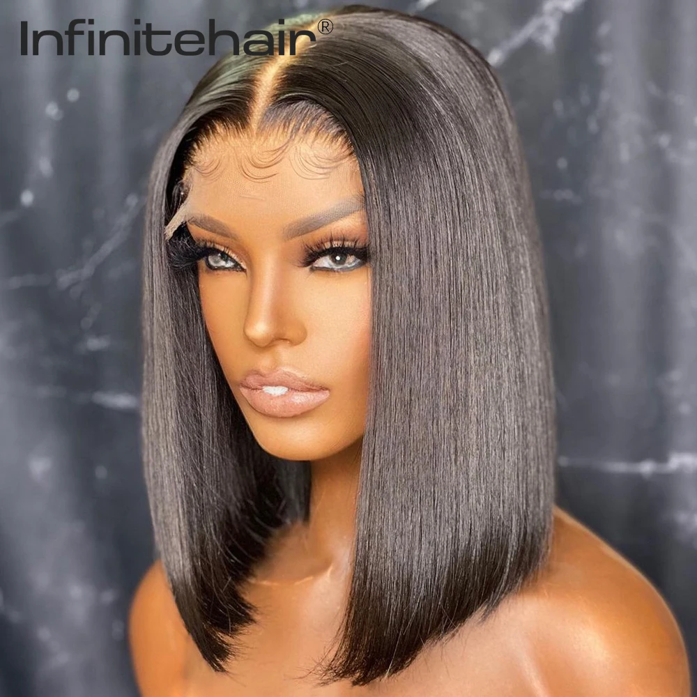 Silky Strsight  Middle Part 13*1 T Part Lace Front 150% Density Human Hair Wigs Remy Brazilian Hair Pre Plucked Lace Wig