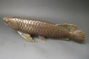 

CHINESE OLD BRASS 11" RARE, CHINESE BRASS COPPER CARVED STATUE ' FISH EVERY YEAR ' DECORATION BRASS FACTORY OUTLETS