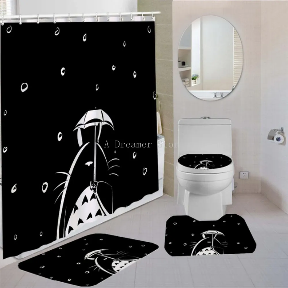 

My Neighbor Totoro Shower Curtain Cartoon Cute Totoro Sitting on Green Trees Bathroom Curtain Waterproof Polyester Bathroom