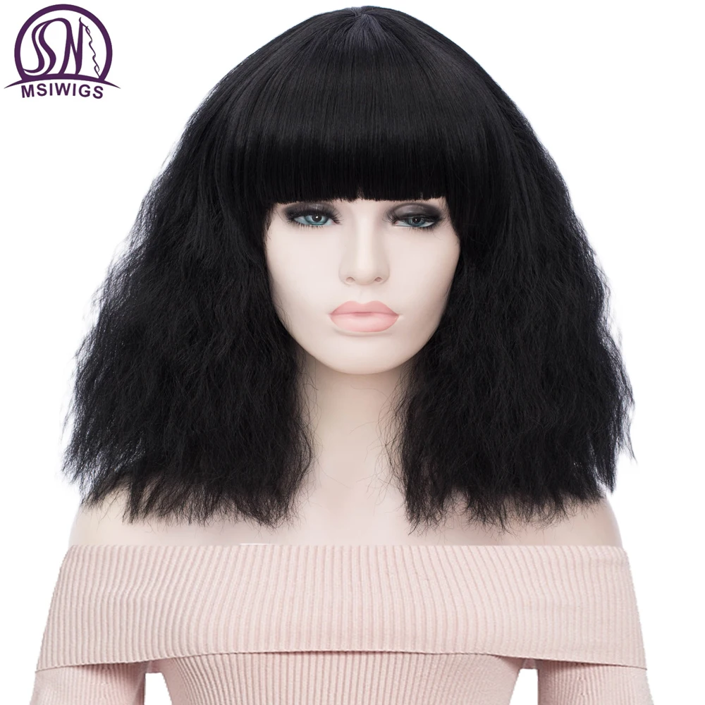 MSI Wigs Женский Средний Черный Цвет Косплей парики с взрыва вьющиеся синтетические волосы парик белый красный блонд розовый