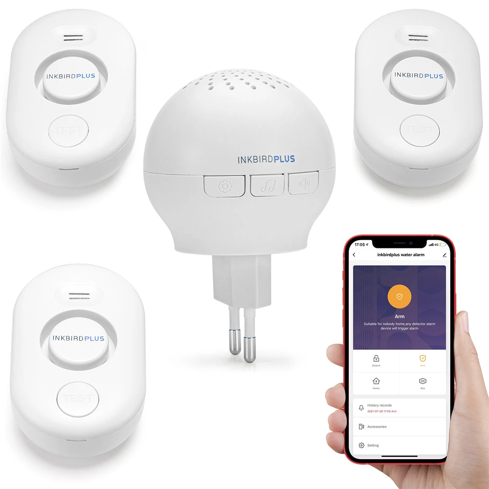 INKBIRDPLUS WiFi Water Detector Leakage Sensor with Leak Drip Sensors Flood Alert Overflow Security Alarm System for Alexa Tuya