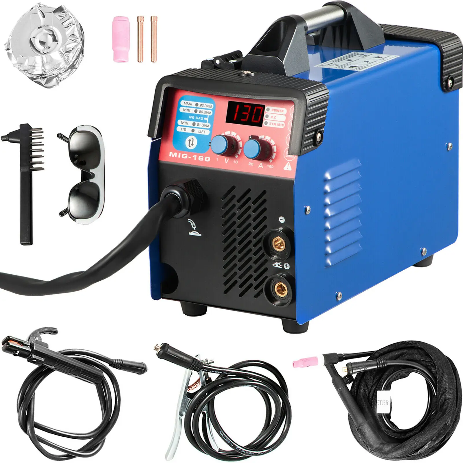

MIG 130 Welder Gas Less Flux Core Wire Automatic Feed Welding Machine W/ Goggles