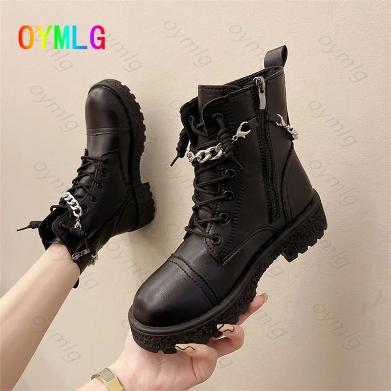 

Ботинки мартинсы женские, Новинка осени 2021, Универсальные ботинки-трубы на толстой подошве, с цепочкой в британском стиле, красные короткие ...