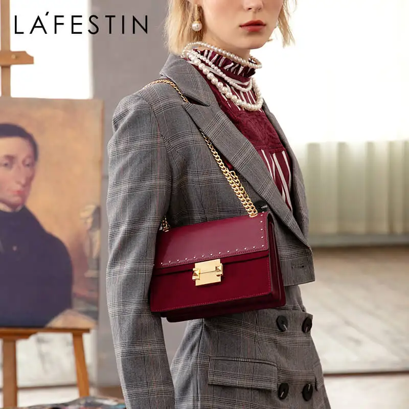 Женская сумка мессенджер LAFESTIN осенне зимняя через плечо с цепочкой|Сумки