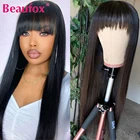 Индийские прямые парики Beaufox из человеческих волос с челкой, парики из человеческих волос Remy для женщин, безклеевые Необработанные индийские парики, парики полностью машинной работы