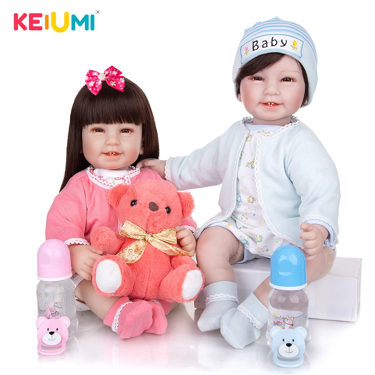 Мягкие силиконовые куклы Новорожденные KEIUMI с тканевым телом и смайликом для