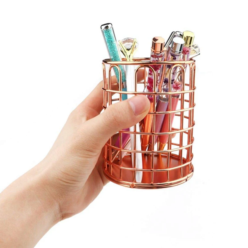 Wrought Iron Pen Holder Nordic Simple Desktop Rose Gold Arched Storage Basket Plating |