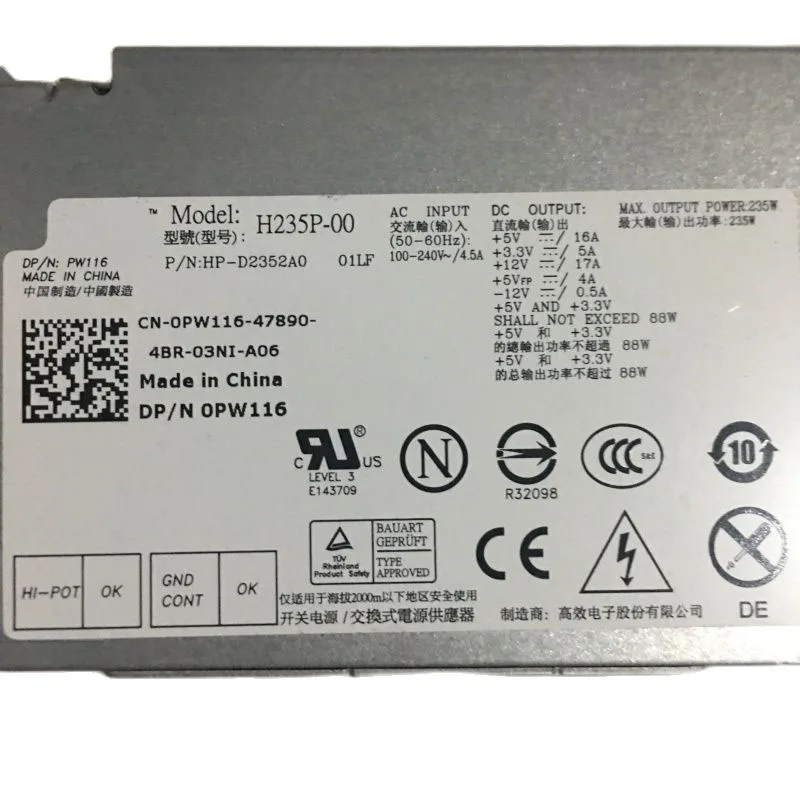 235W H235P-00 H235E-00 L235P-01 760 780 960 SFF блок питания для ПК сервера 980 w Small 24pin Восстановленный |