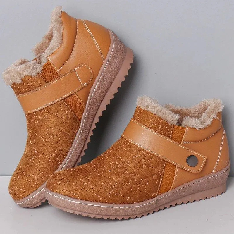 

Retro Style Women Winter Thicken Plush Warm Snow Boots Soft Comfortable Faux Suede Ankle Boots Female Flat Shoes Botas Mujer