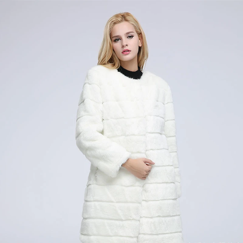

Round Autumn Winter neck Women Long sleeves High quality Faux fur Coats New Fashion Warm Thicken Pockets Female Outwear C 729
