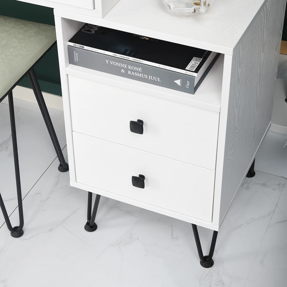 

Bedroom Iron Dresser Solid Wood Makeup Desk Storage Cabinet White