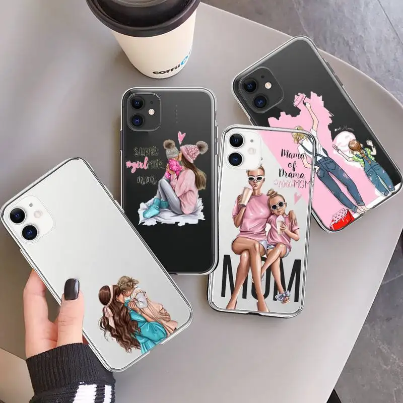 

Super Dad Mom Baby Girl Family Phone Case For iPhone 13 12 11 8 7 Pro Max Plus X XS XR MINI transparent clear New