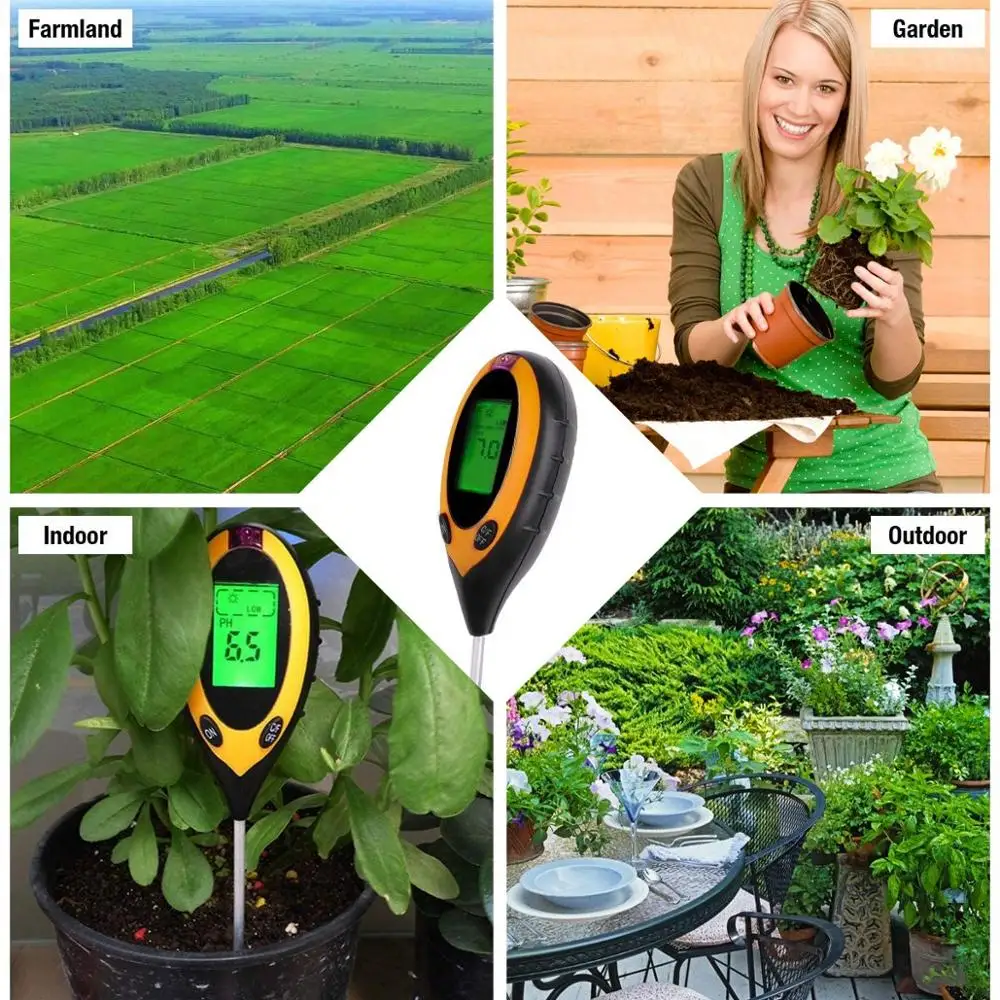 Почвенный pH-тестер 4 в 1 измеритель влажности почвы растений набор для