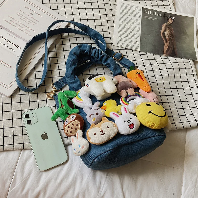 Cartoon Casual Tote Bags for Women 2023 New Cute Doll Messenger Bag Bucket Fashion Handbags Canvas Party Shoulder Bag Ladies