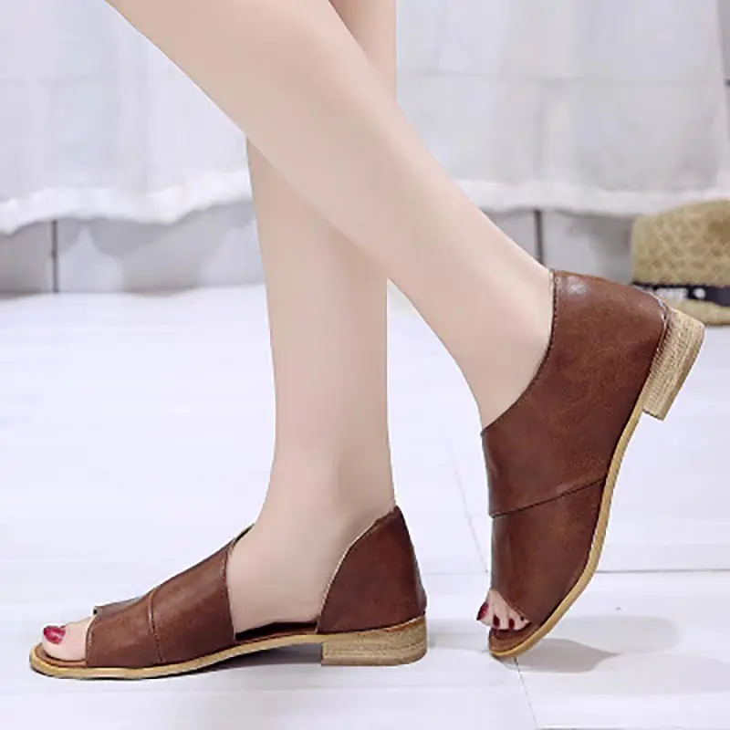 Туфли женские на плоской подошве сандалии 2020 однотонные Женские повседневные