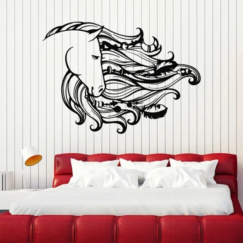 Настенная Наклейка в виде Ловца снов лошади гривы головы животных перья спальня