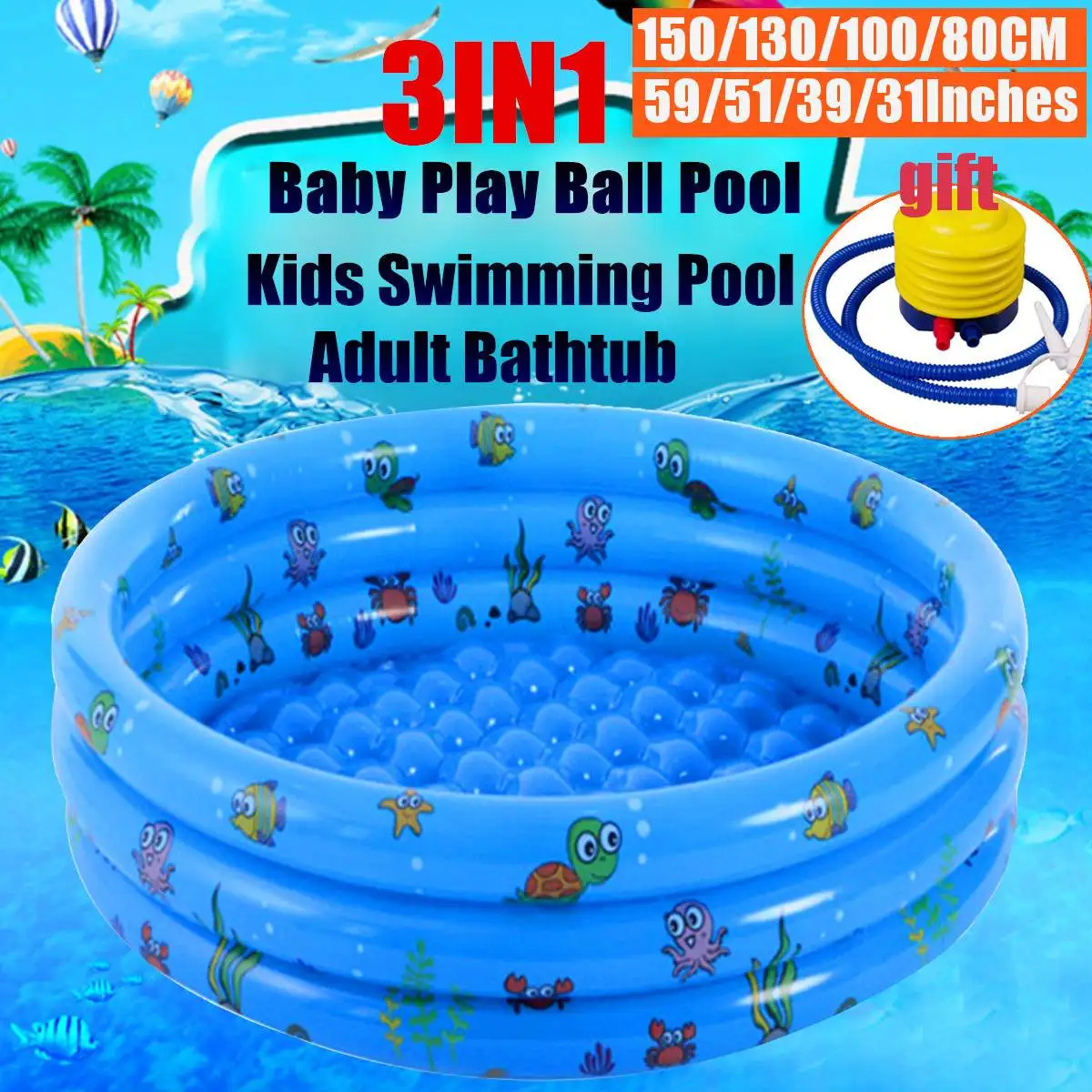 

80/100/130/150CM Portable Indoor Outdoor Swimming Pool Inflatable Children Basin Bathtub kids Ocean Ball Pool Toy Removable Pool
