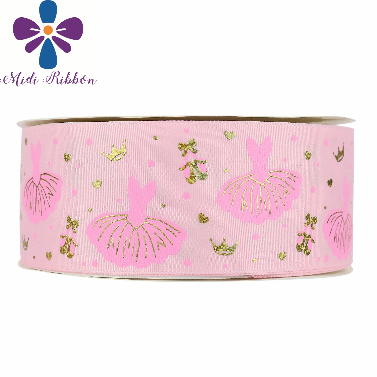 

3"75mm Hologram Gold Foil Ballet Dress Ink Printing Solid Color Printed Grosgrain Ribbon DIY Wedding Party 50yards/roll